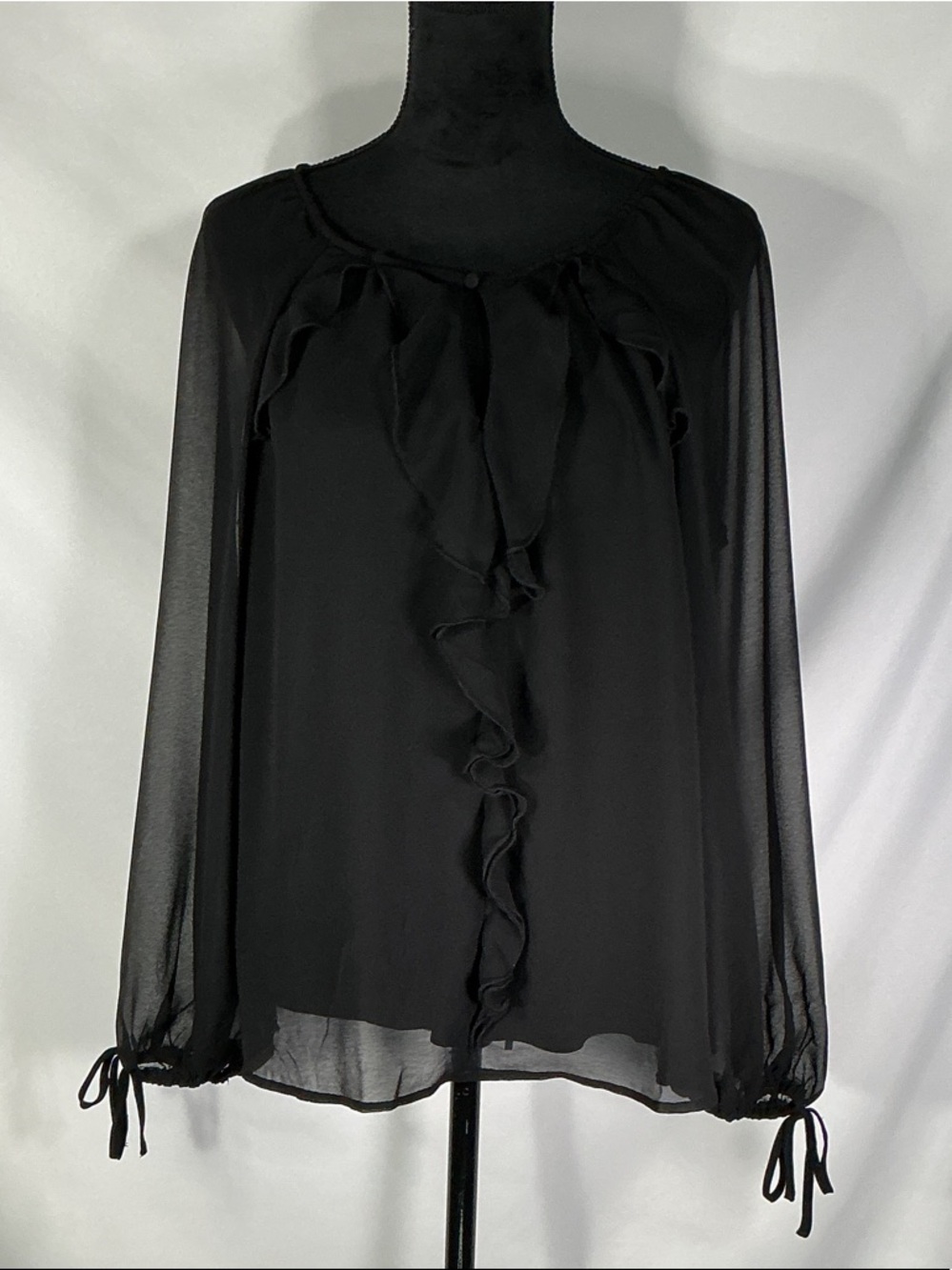 Jules & Leopold Black Sheer Ruffle V Neck Blouse Women Size Large NWT